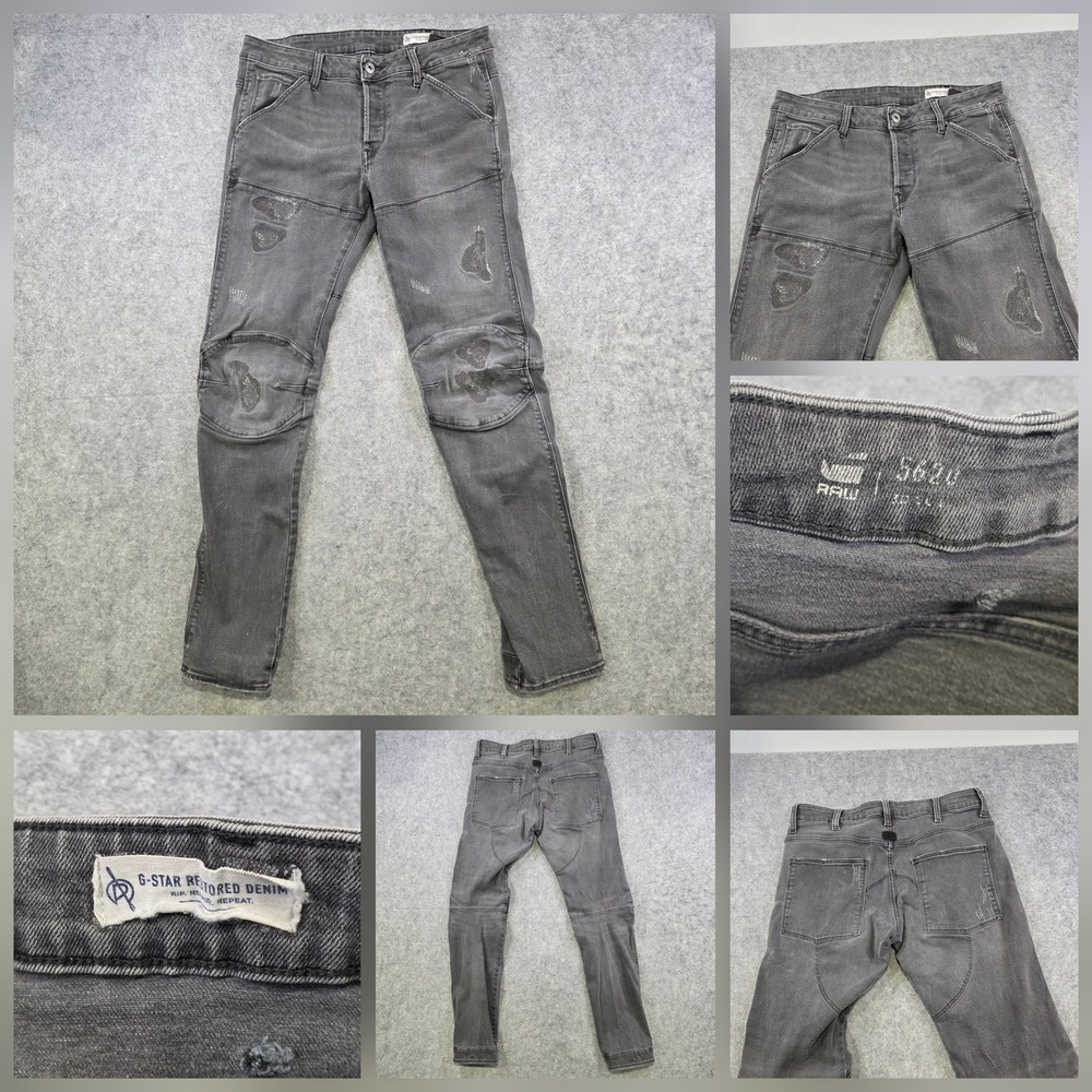 G-Star RAW Jeans Mens 32x32 Gray 5620 Slim Tapered Restored Biker Denim